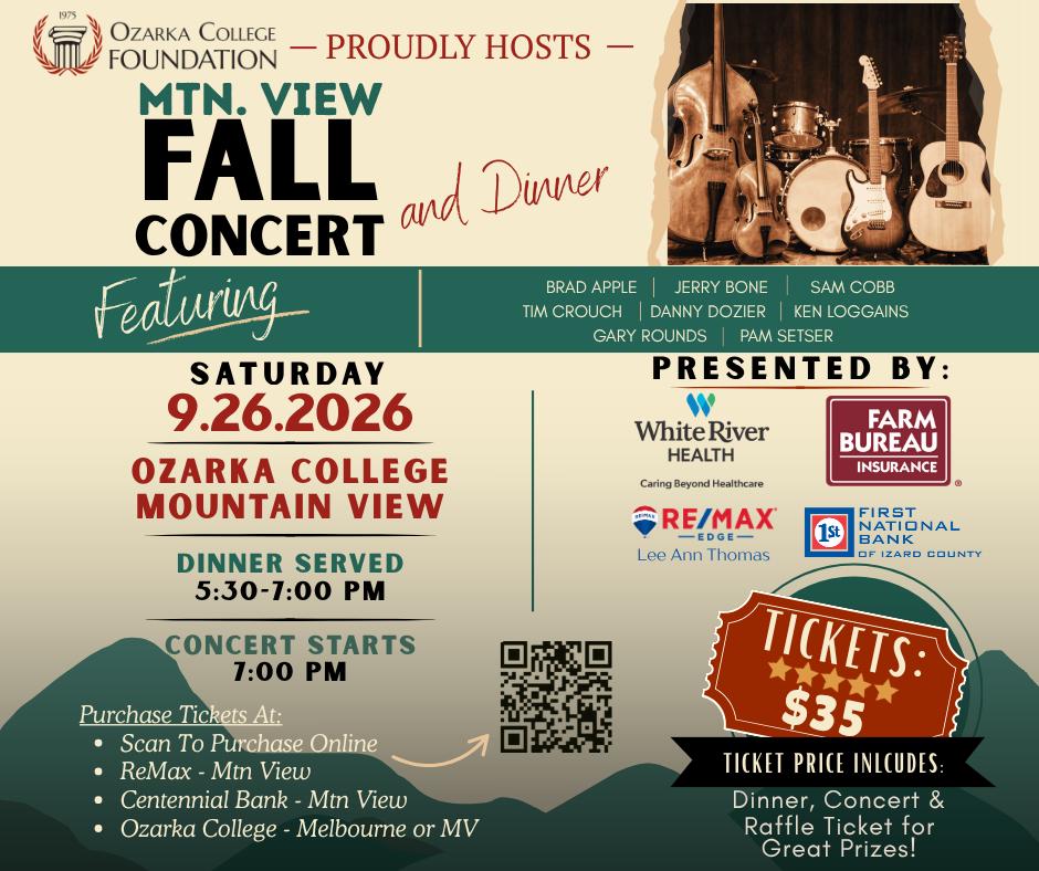 Ozarka College Foundation to Host Mountain View Fall Concert and Dinner